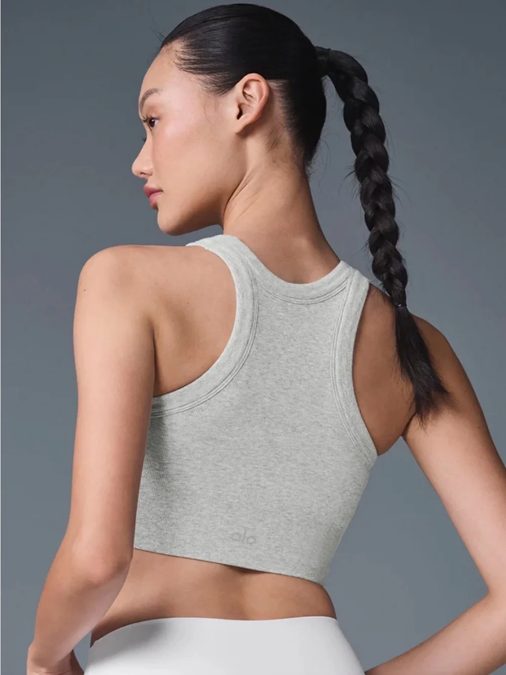 ALO Seamless Delight High Neck Bra in Athletic Heather Gray
